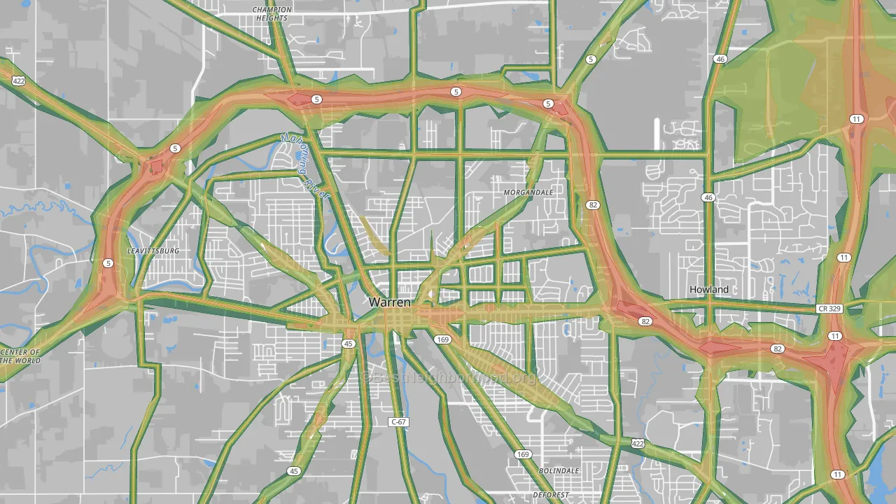 Warren, OH Map of Noise Levels in Warren