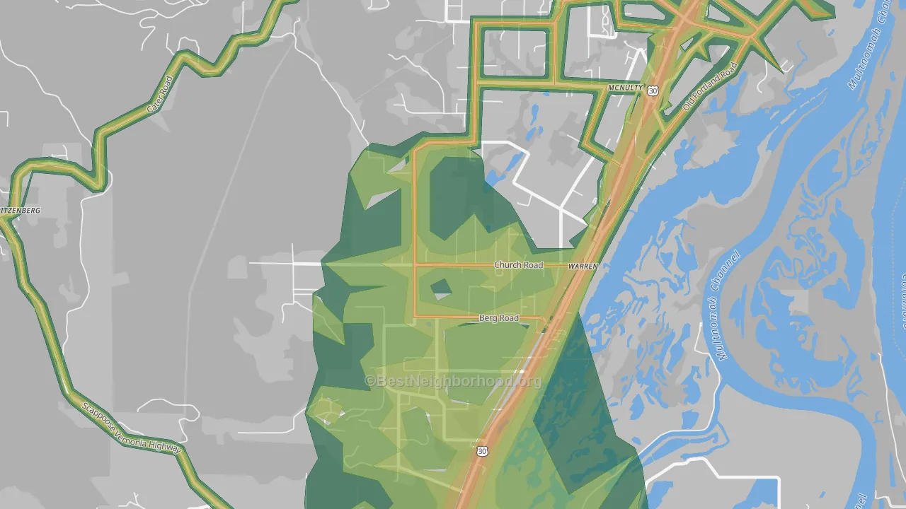Warren, OR Map of Noise Levels in Warren