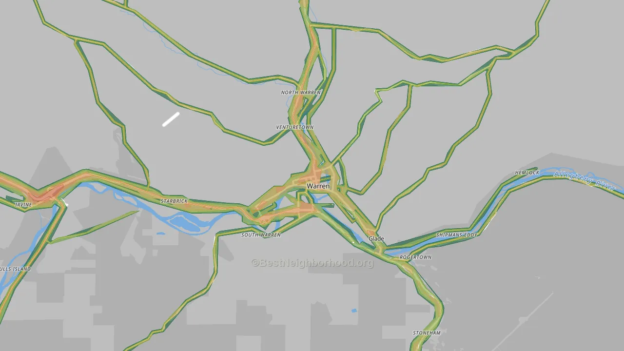 Warren, PA Map of Noise Levels in Warren
