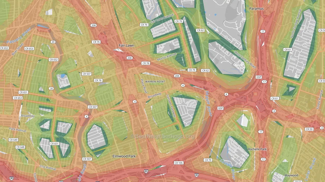 Warren Point, Fair Lawn, NJ Map of Noise Levels in Warren Point