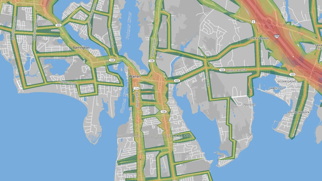 Warren, RI Map of Noise Levels in Warren