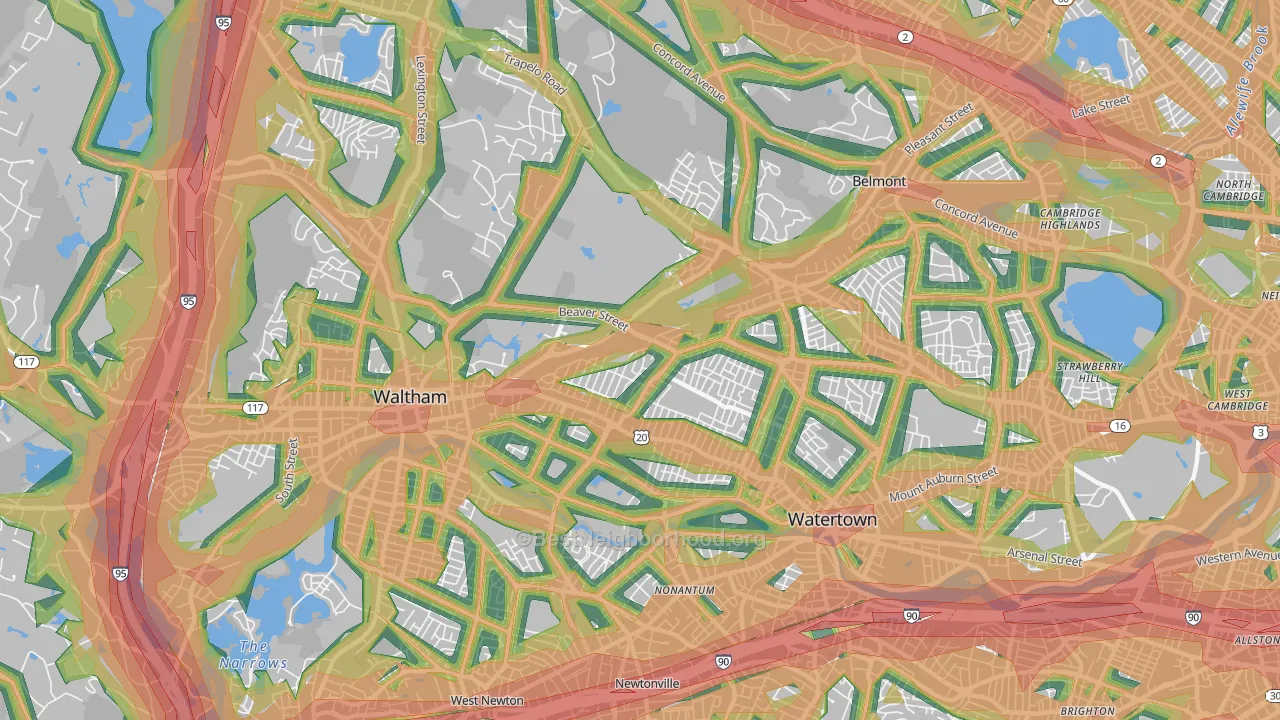 Warrendale, Waltham, MA Map of Noise Levels in Warrendale