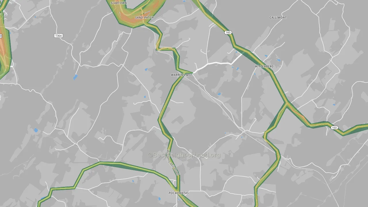 Warrens Mill, PA Map of Noise Levels in Warrens Mill