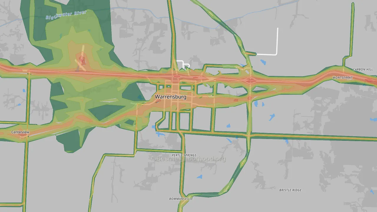 Warrensburg, MO Map of Noise Levels in Warrensburg