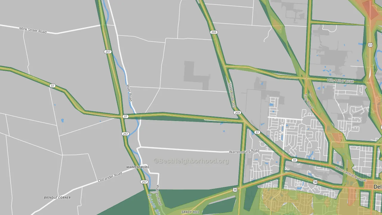 Warrensburg, OH Map of Noise Levels in Warrensburg