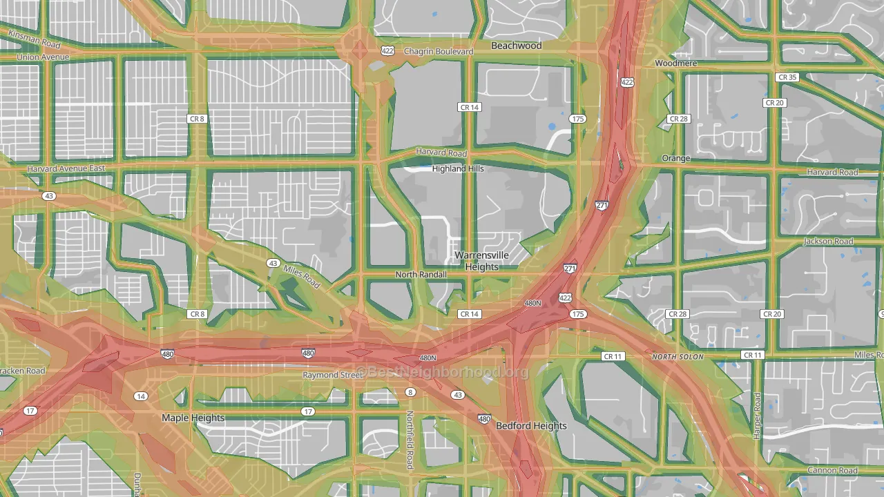 Warrensville Heights, OH Map of Noise Levels in Warrensville Heights