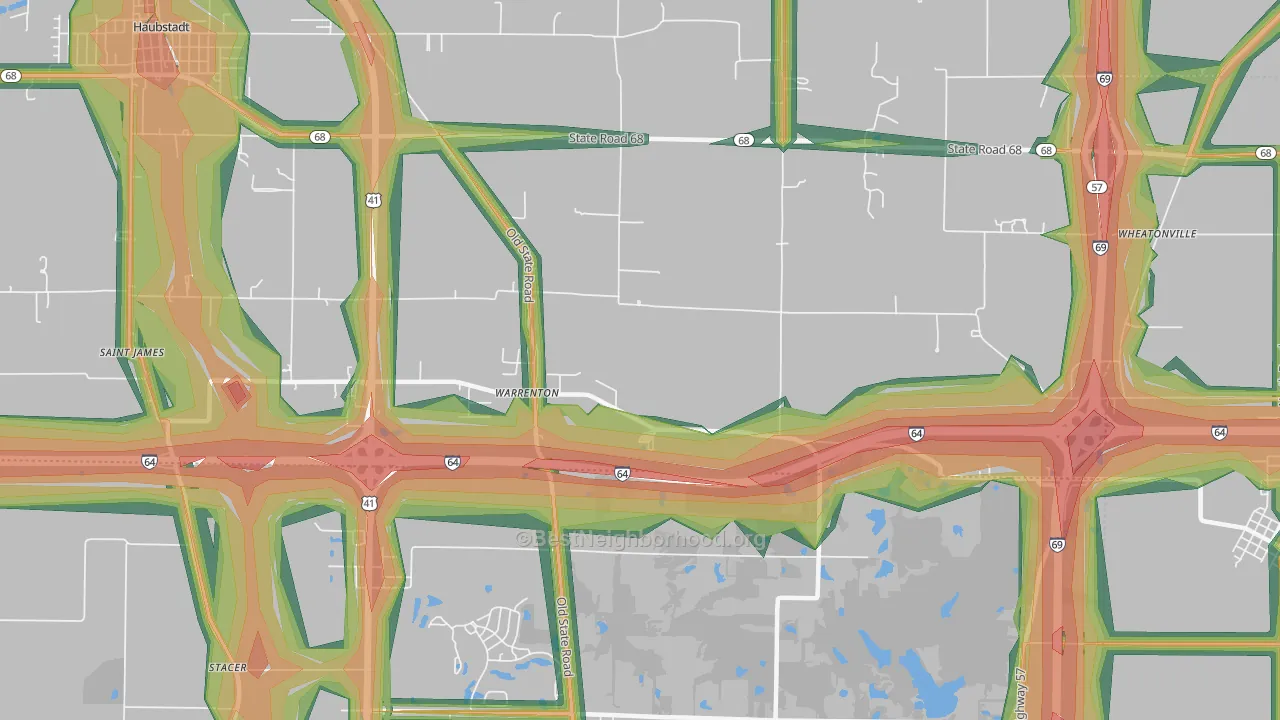 Warrenton, IN Map of Noise Levels in Warrenton