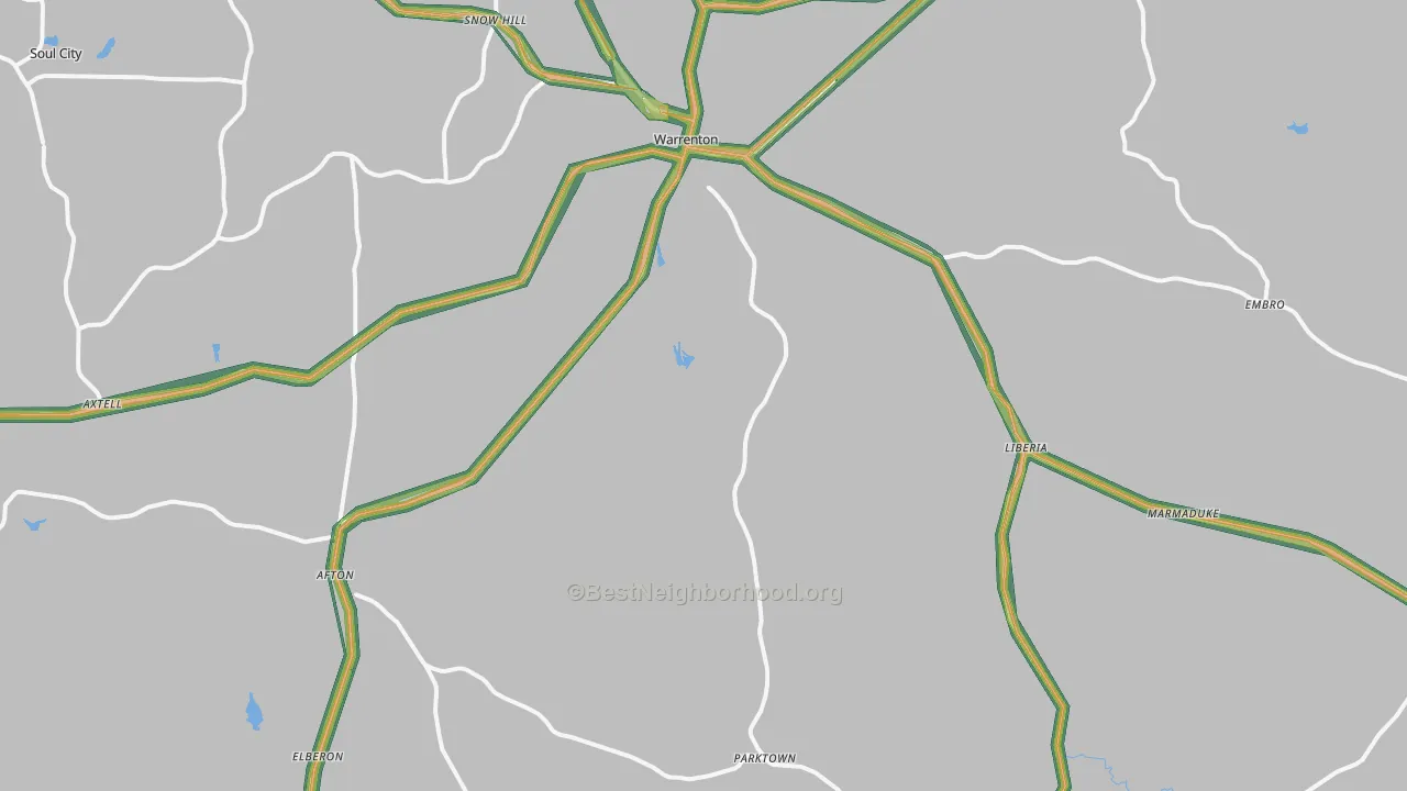 Warrenton, NC Map of Noise Levels in Warrenton