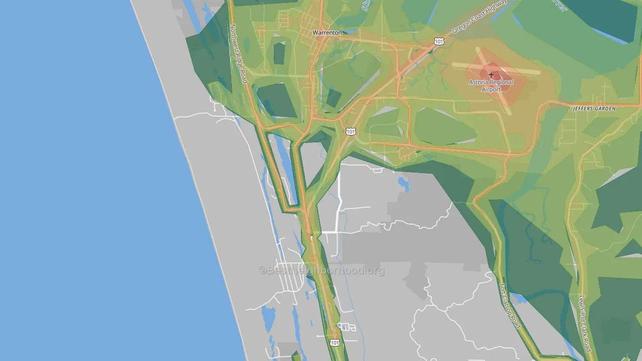 Warrenton, OR Map of Noise Levels in Warrenton