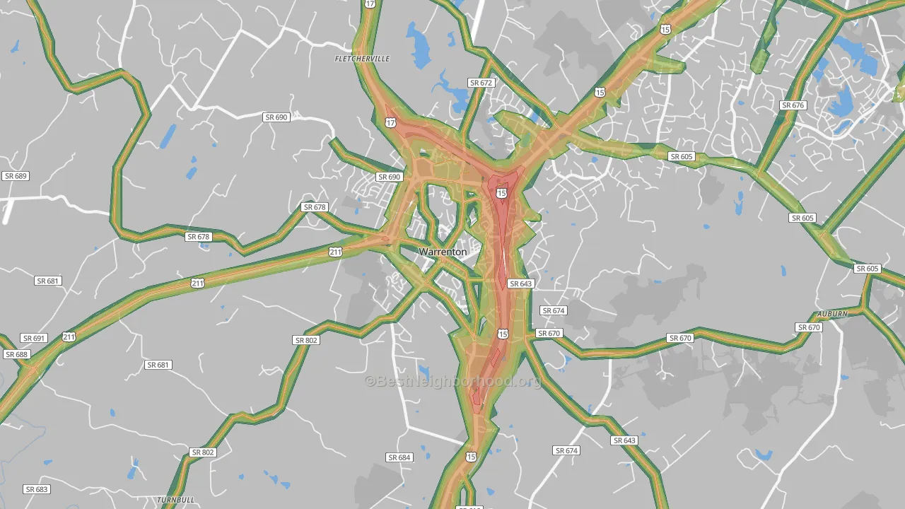 Warrenton, VA Map of Noise Levels in Warrenton