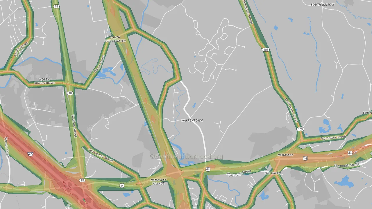 Warrentown, MA Map of Noise Levels in Warrentown