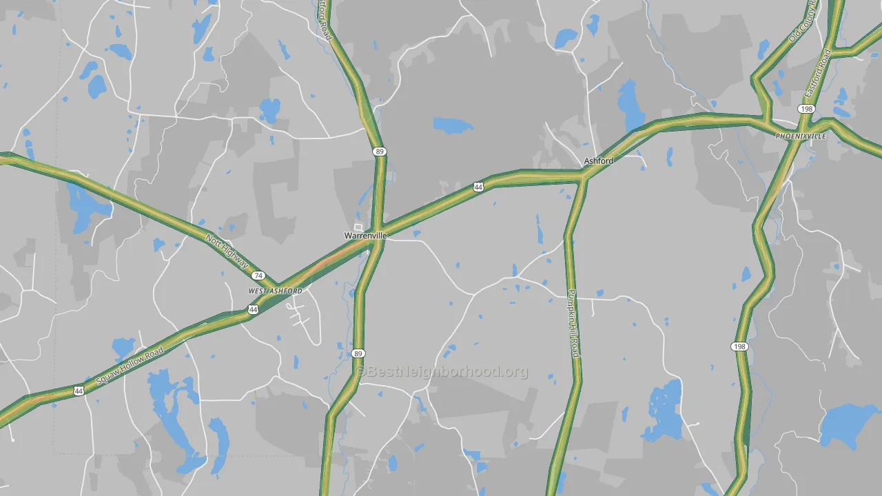Warrenville, CT Map of Noise Levels in Warrenville