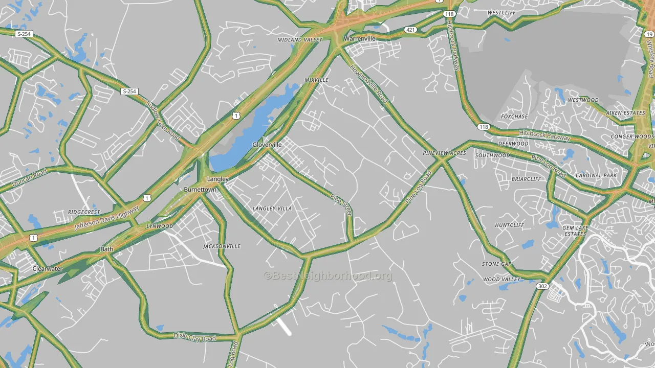 Warrenville, SC Map of Noise Levels in Warrenville