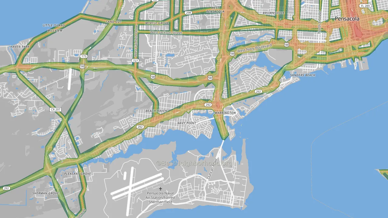 Warrington, FL Map of Noise Levels in Warrington
