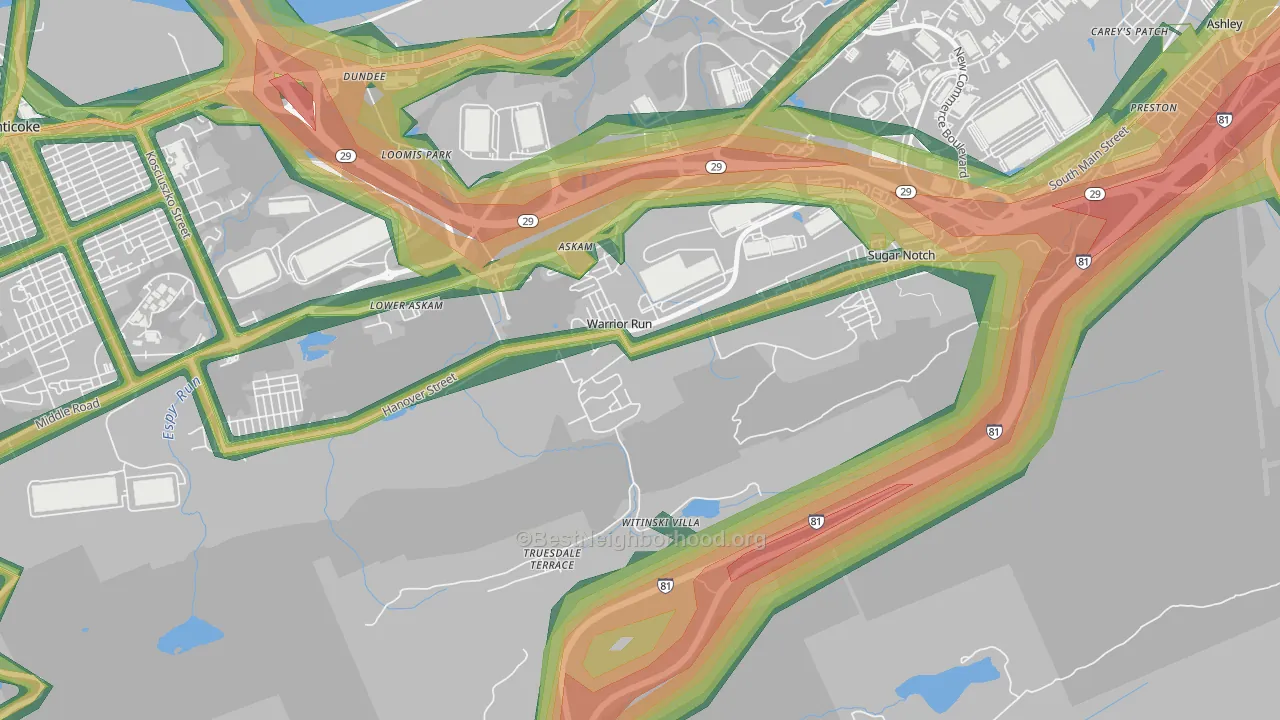 Warrior Run, PA Map of Noise Levels in Warrior Run