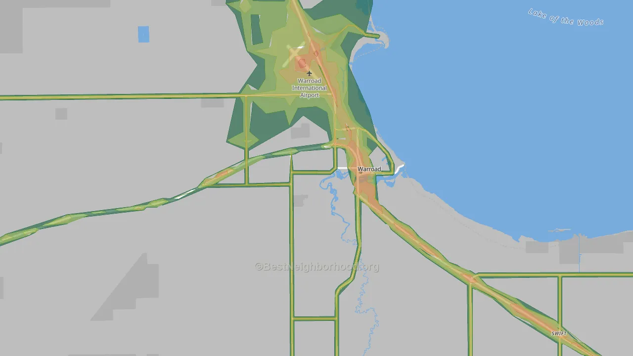 Warroad, MN Map of Noise Levels in Warroad