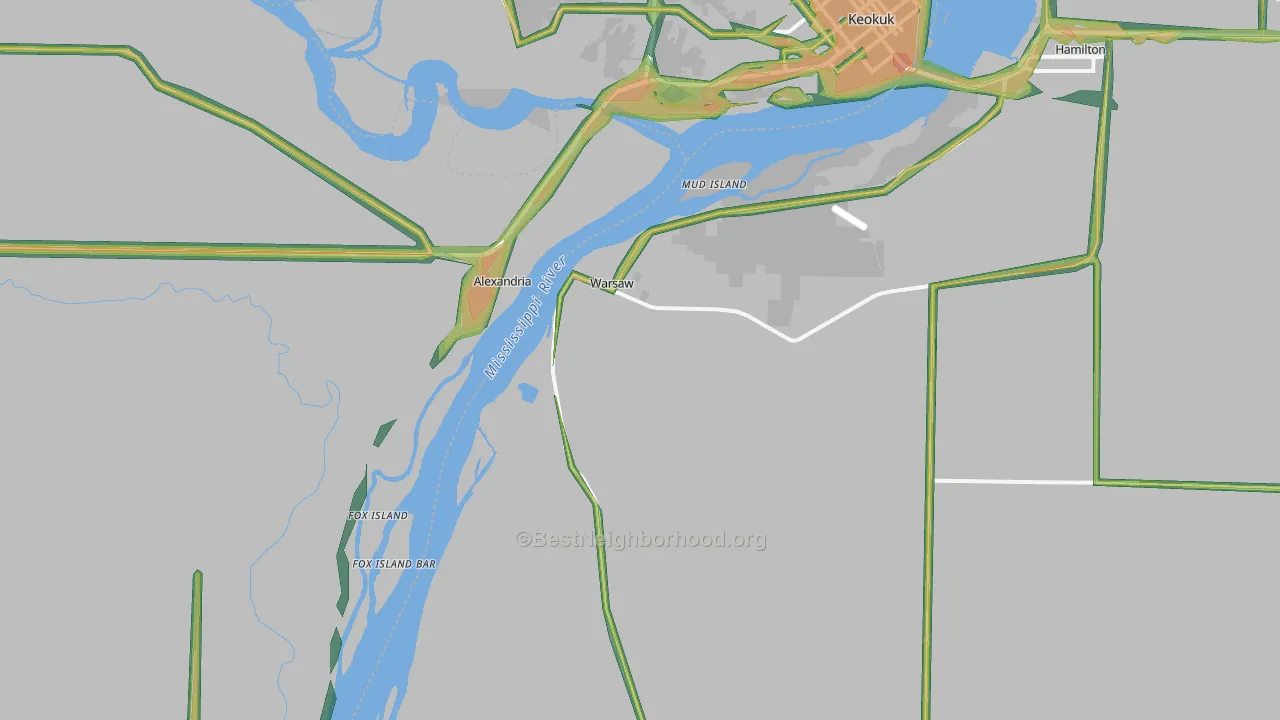 Warsaw, IL Map of Noise Levels in Warsaw