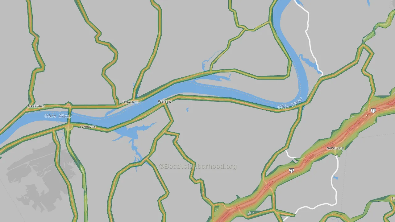 Warsaw, KY Map of Noise Levels in Warsaw