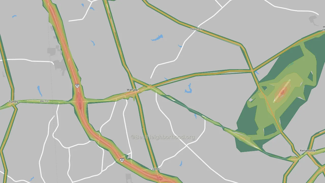 Warsaw, NC Map of Noise Levels in Warsaw