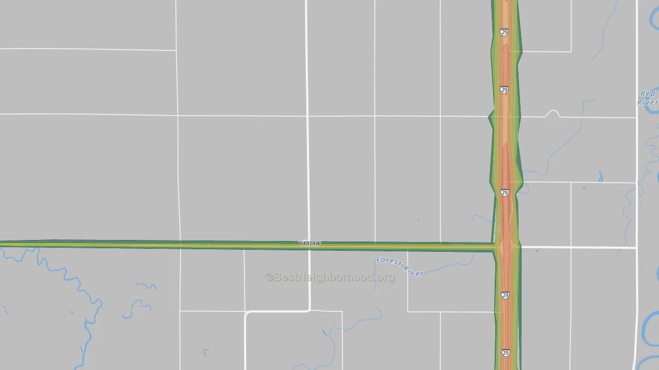 Warsaw, ND Map of Noise Levels in Warsaw