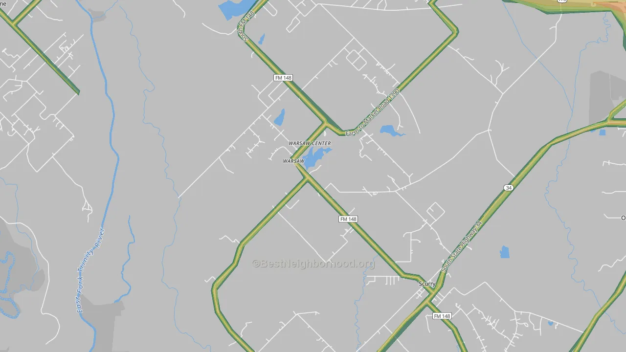 Warsaw, TX Map of Noise Levels in Warsaw