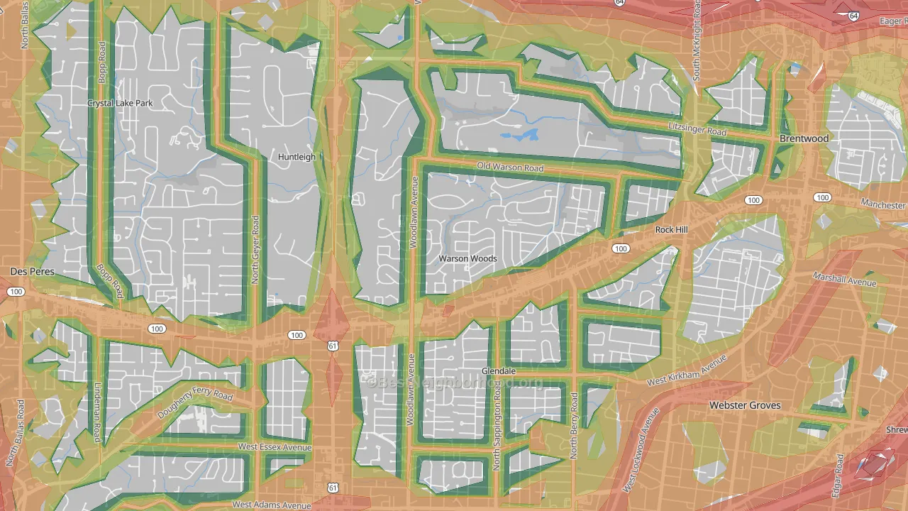 Warson Woods, MO Map of Noise Levels in Warson Woods