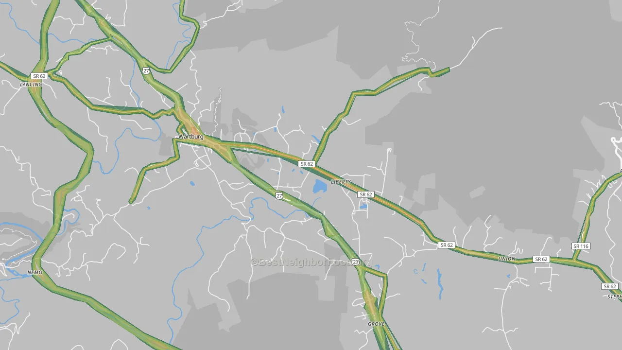 Wartburg, TN Map of Noise Levels in Wartburg