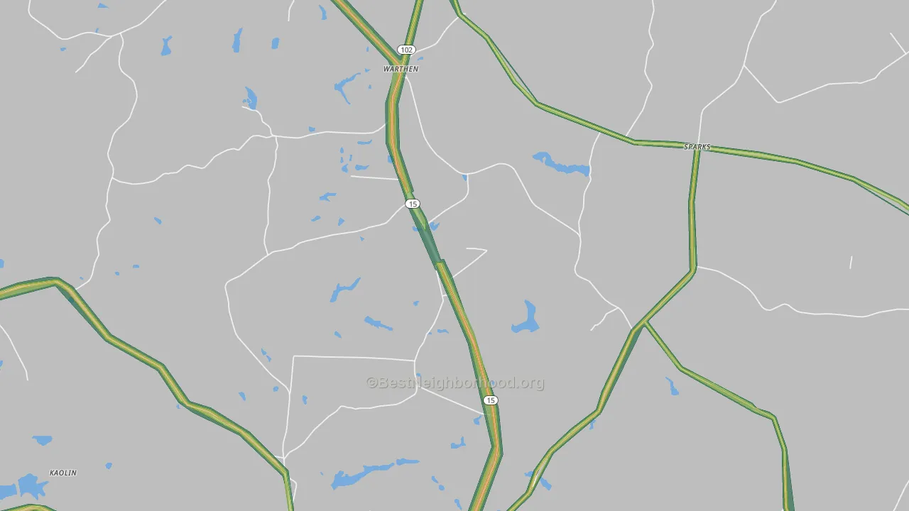 Warthen, GA Map of Noise Levels in Warthen