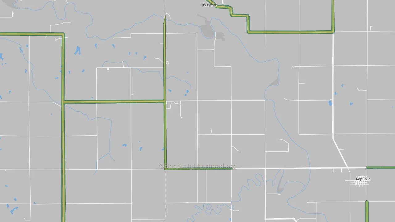 Warwick, KS Map of Noise Levels in Warwick