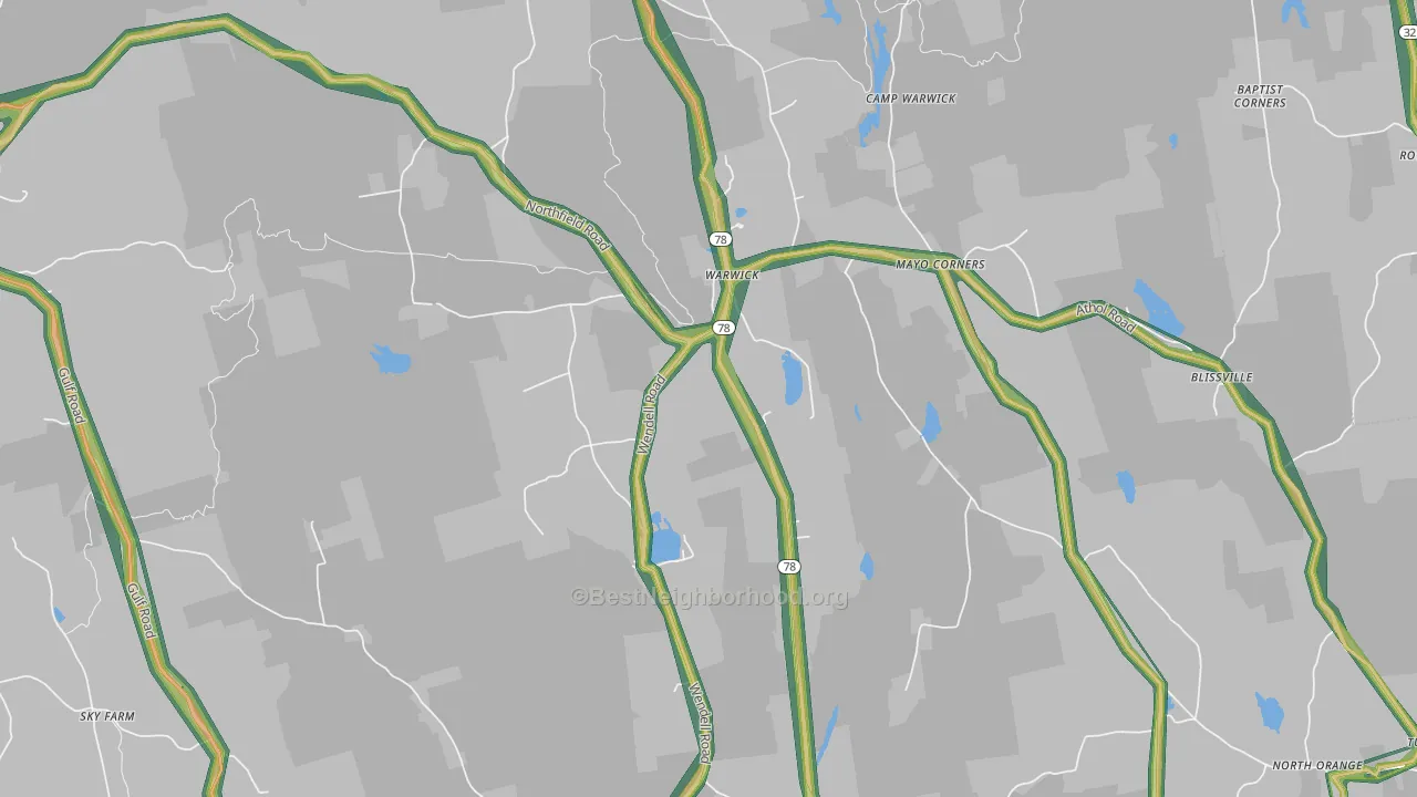 Warwick, MA Map of Noise Levels in Warwick