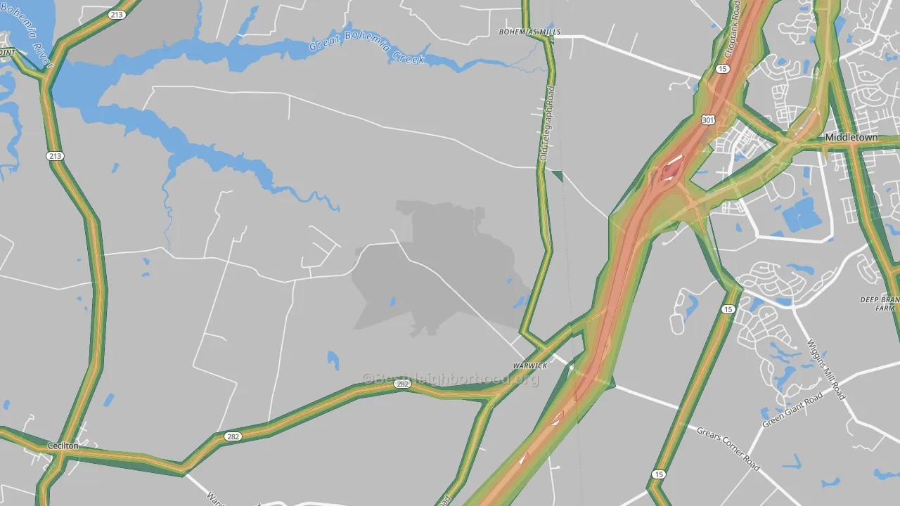 Warwick, MD Map of Noise Levels in Warwick