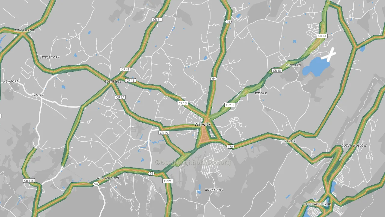Warwick, NY Map of Noise Levels in Warwick