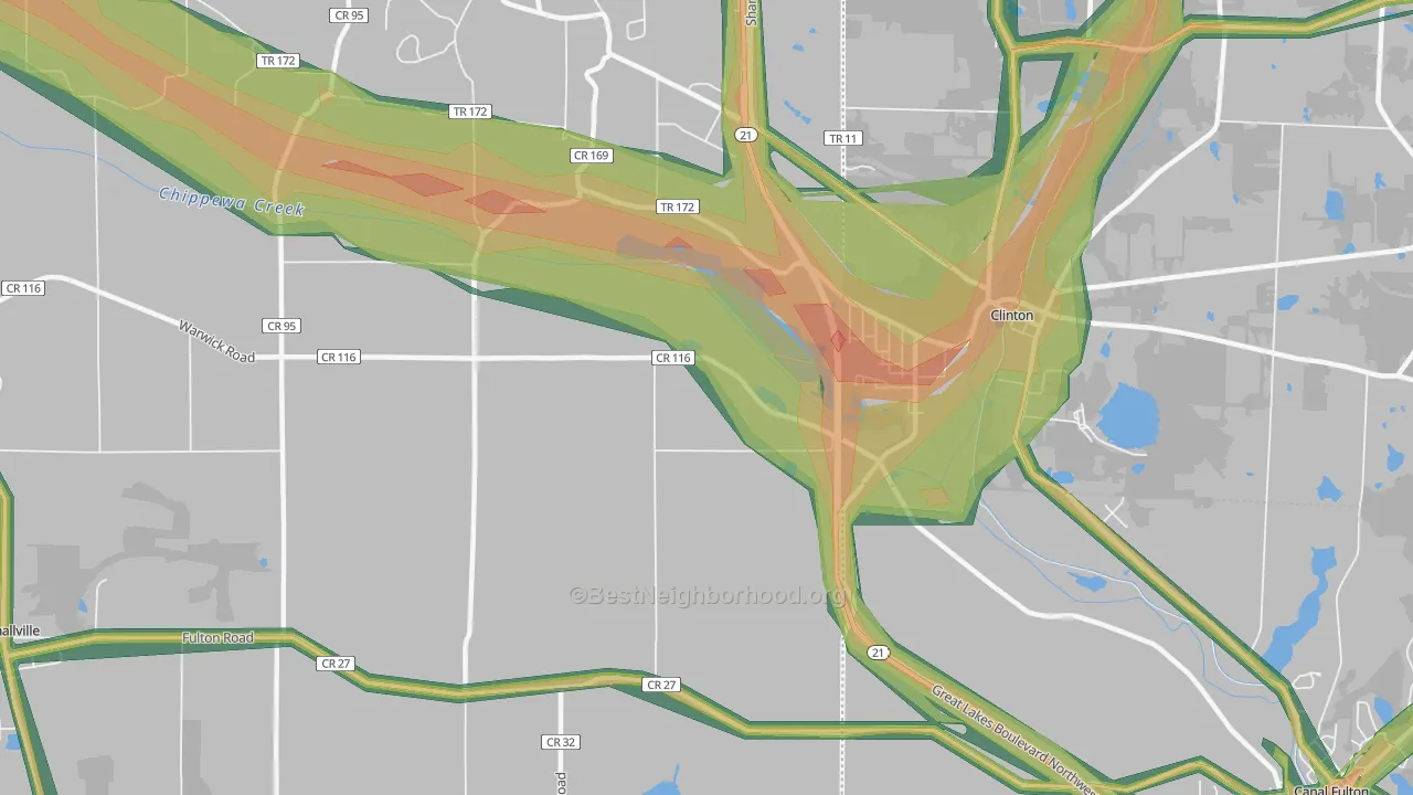 Warwick, OH Map of Noise Levels in Warwick