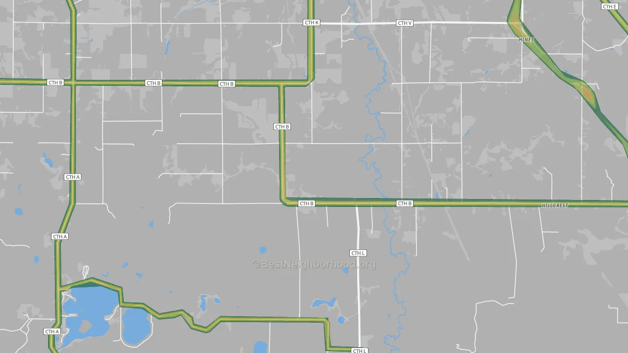 Wascott, WI Map of Noise Levels in Wascott