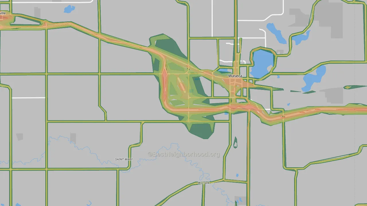 Waseca County, MN Map of Noise Levels in Waseca County