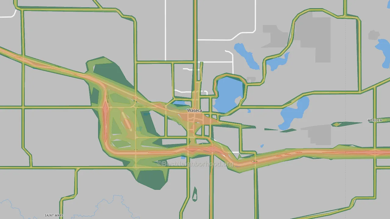 Waseca, MN Map of Noise Levels in Waseca