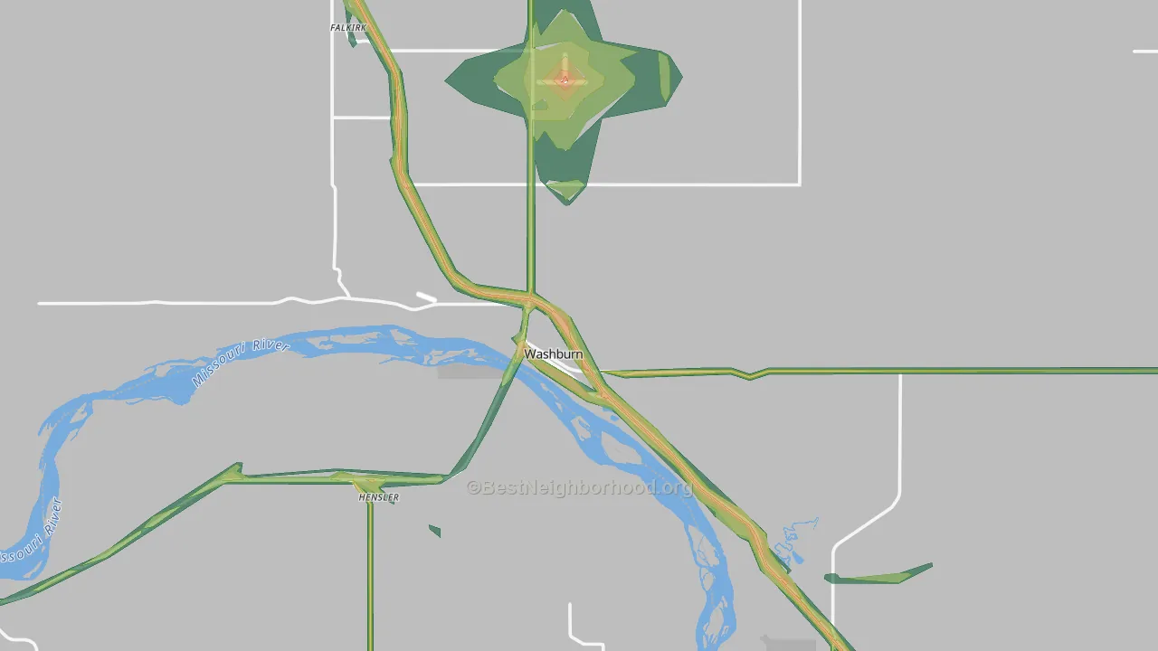 Washburn, ND Map of Noise Levels in Washburn