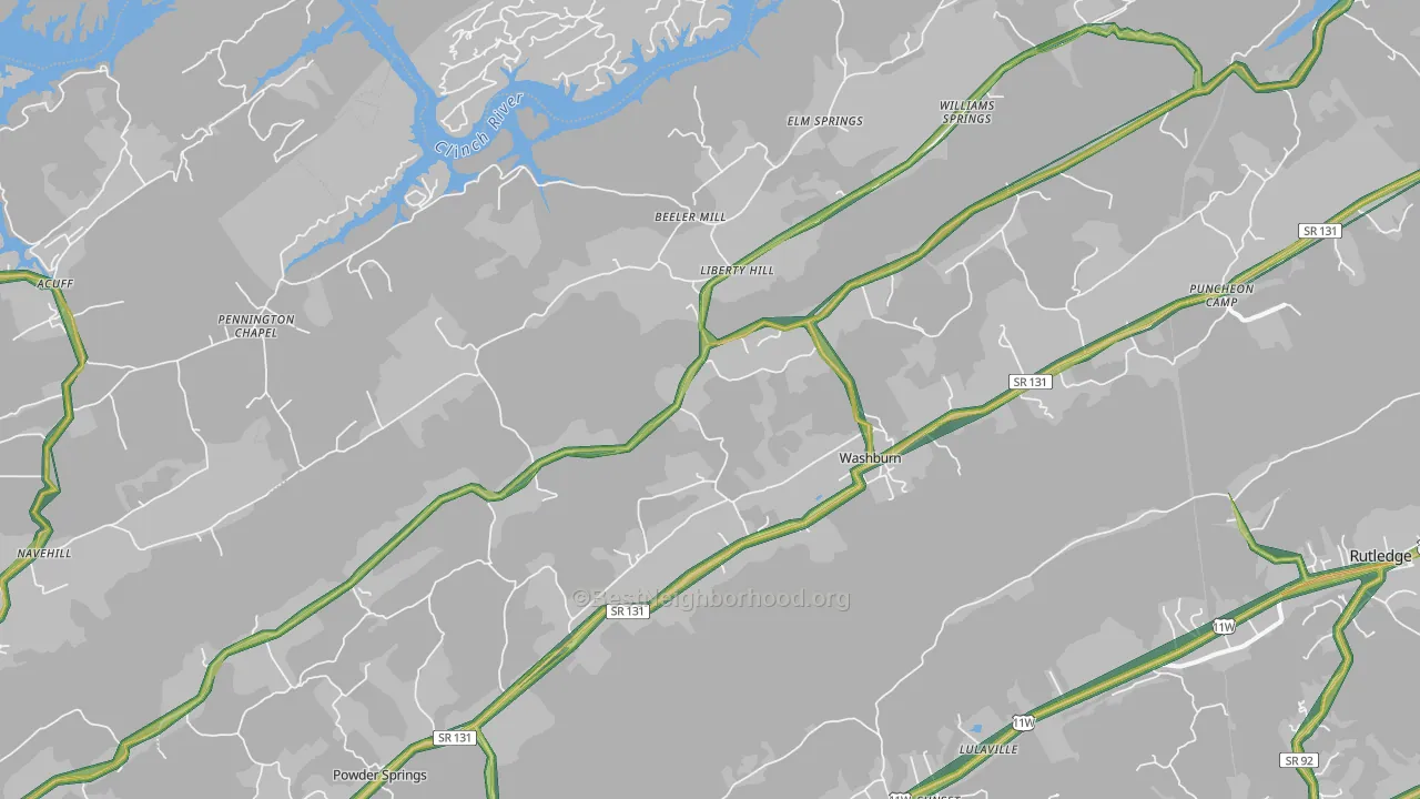 Washburn, TN Map of Noise Levels in Washburn