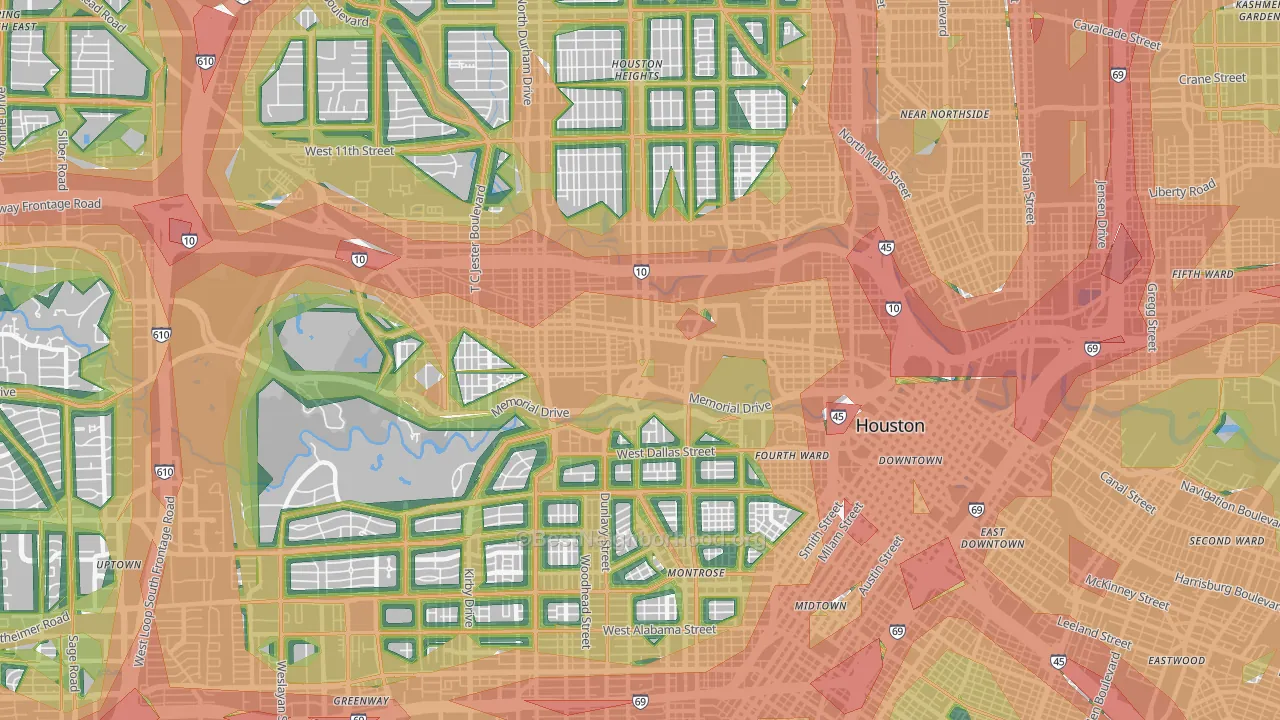 Washington Avenue-Memorial Park, Houston, TX Map of Noise Levels in Washington Avenue-Memorial Park