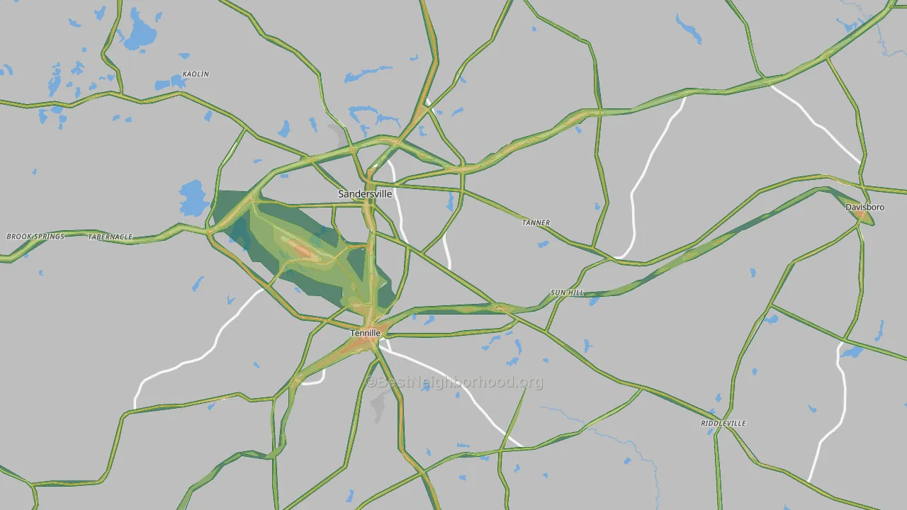 Washington County, GA Map of Noise Levels in Washington County