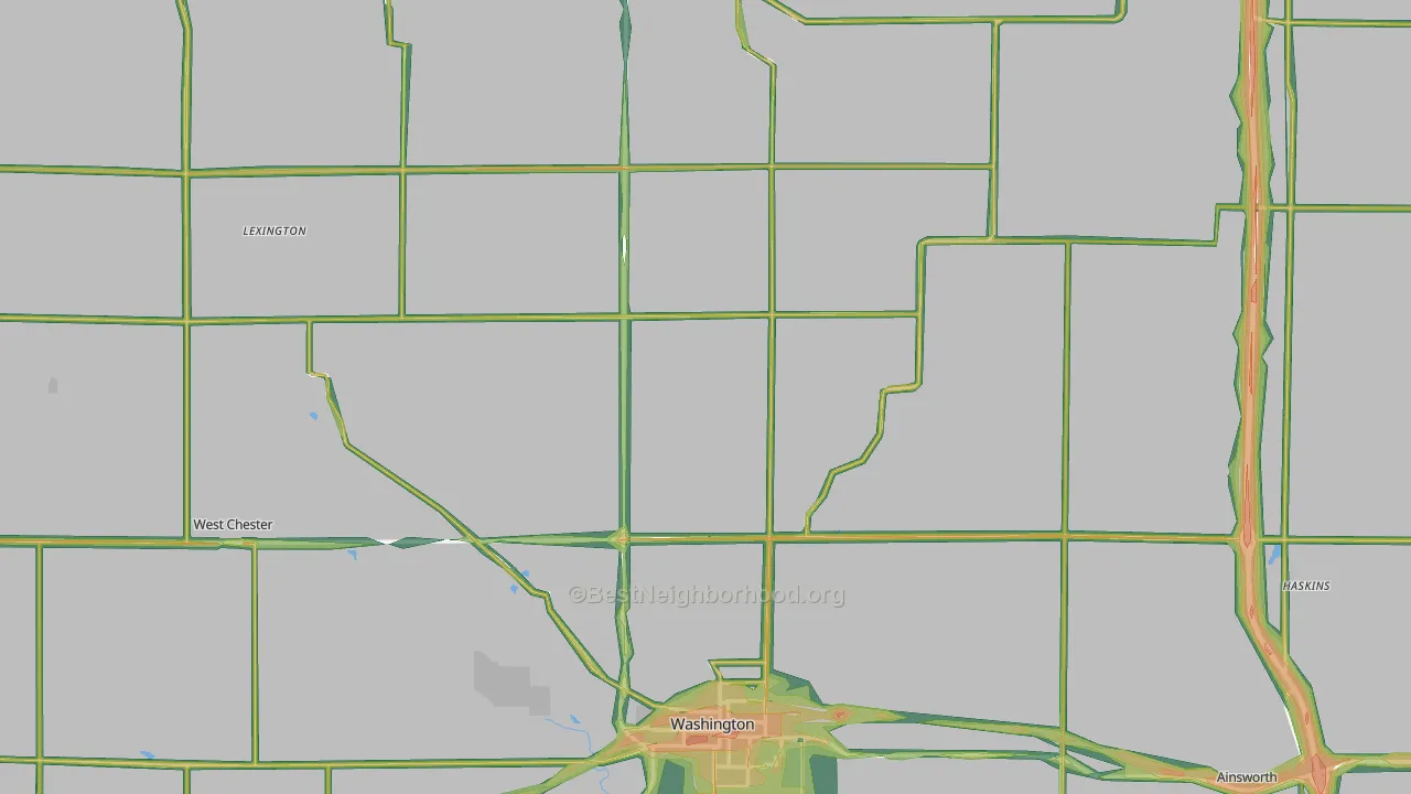 Washington County, IA Map of Noise Levels in Washington County