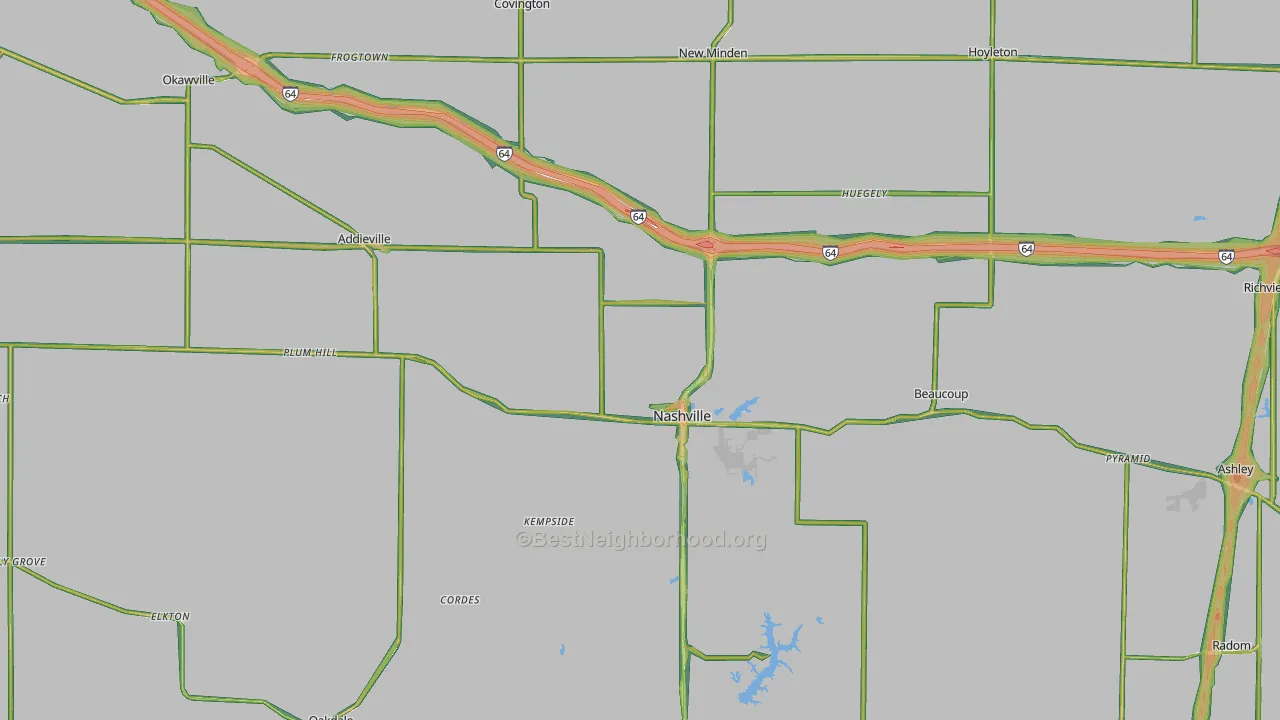Washington County, IL Map of Noise Levels in Washington County