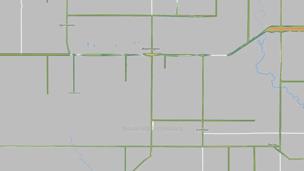 Washington County, KS Map of Noise Levels in Washington County