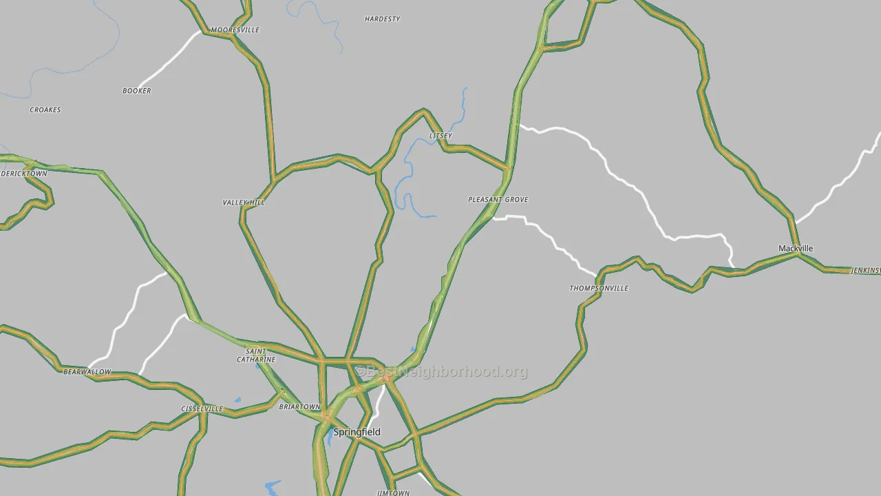 Washington County, KY Map of Noise Levels in Washington County
