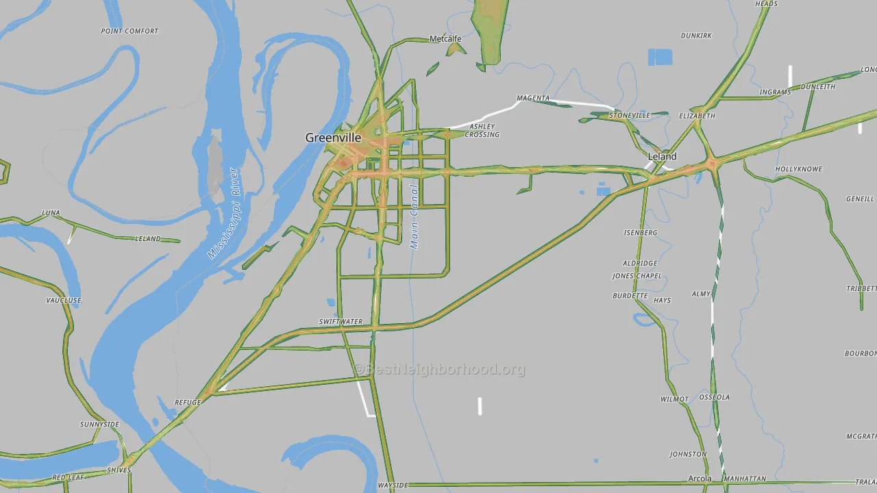 Washington County, MS Map of Noise Levels in Washington County