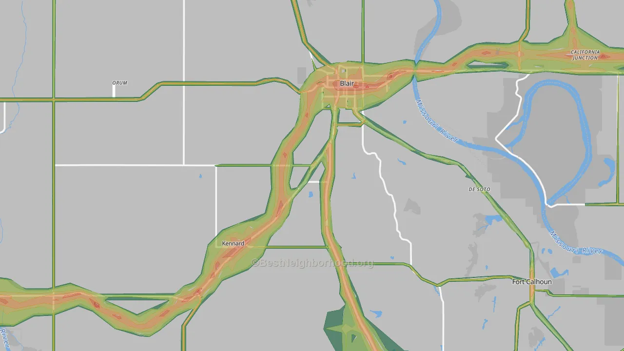 Washington County, NE Map of Noise Levels in Washington County