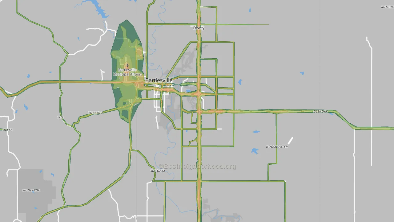 Washington County, OK Map of Noise Levels in Washington County