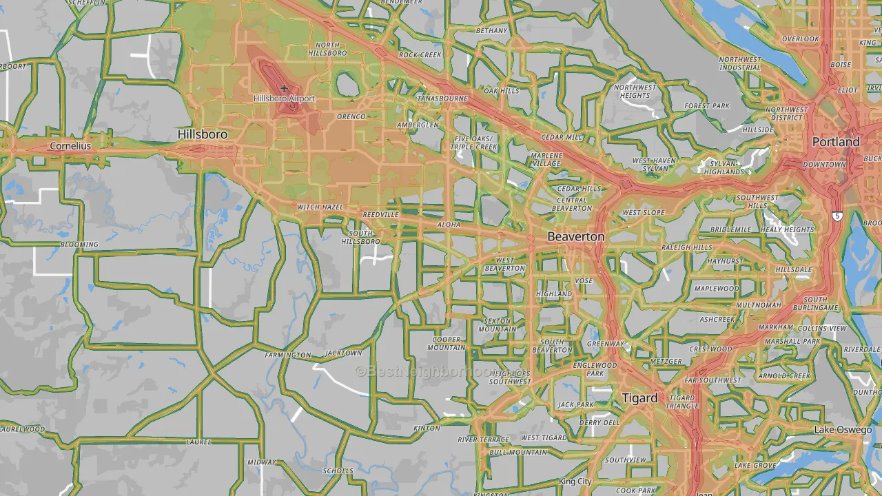 Washington County, OR Map of Noise Levels in Washington County
