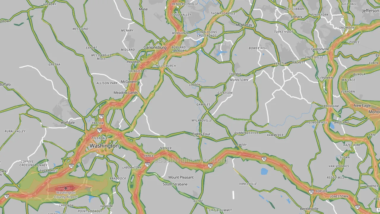 Washington County, PA Map of Noise Levels in Washington County