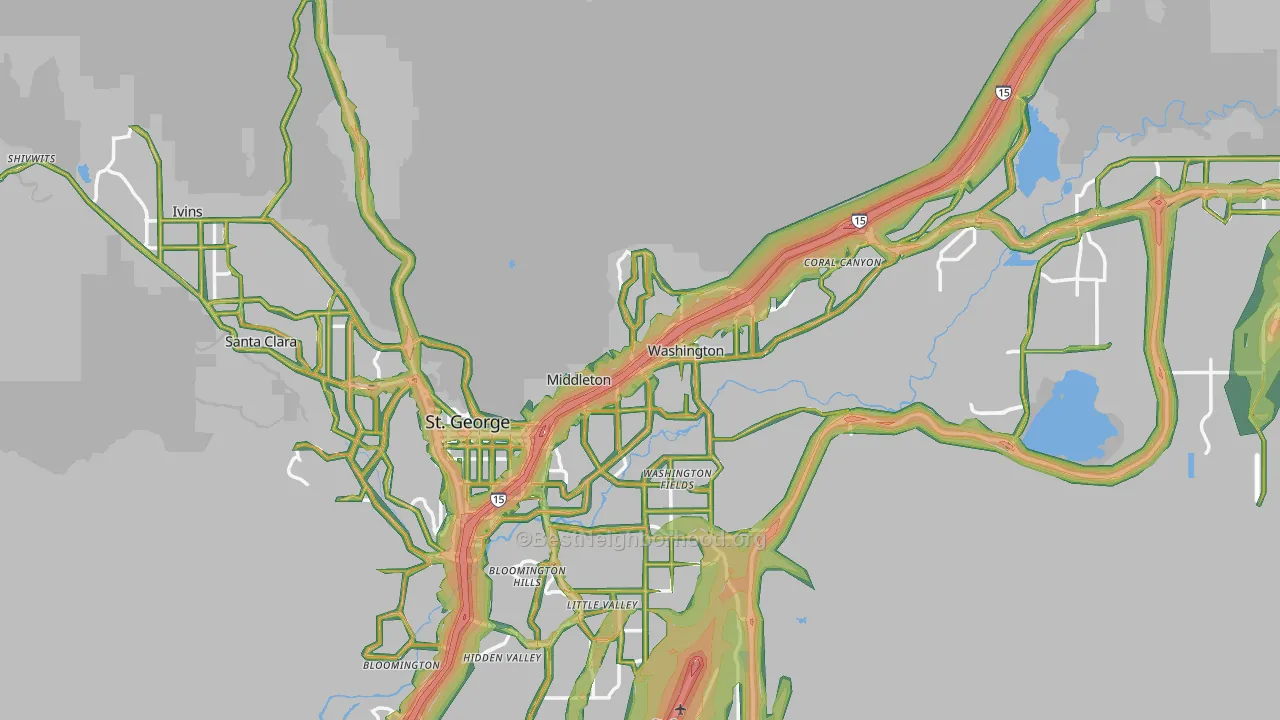 Washington County, UT Map of Noise Levels in Washington County
